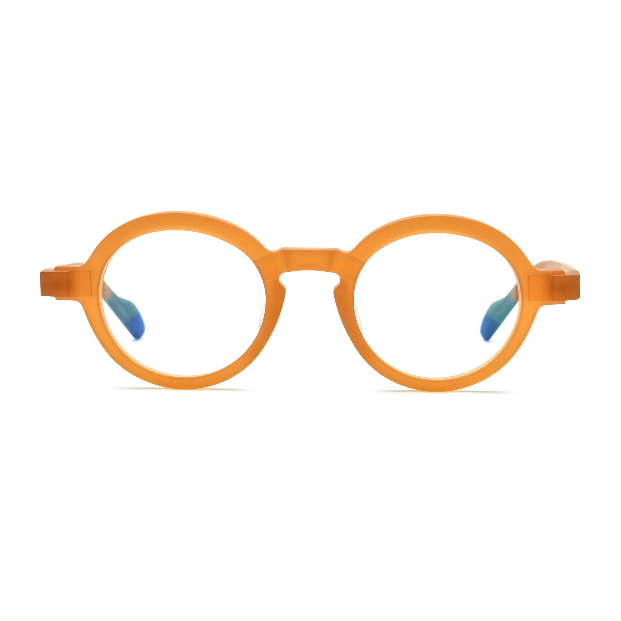 木製フレーム ラウンド型メガネ オレンジ 木製フレーム ラウンド型メガネ オレンジ